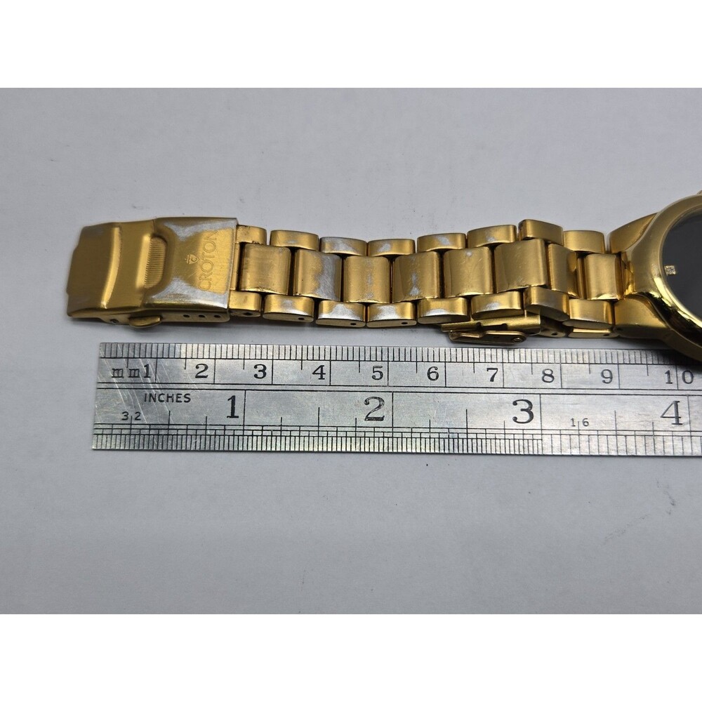 Croton Womens Gold Tone Black Dial Diamond Date Quartz Watch New Battery - Read - Picture 10 of 13